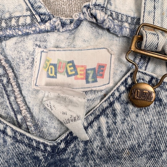 Squeeze Women's Denim Overalls Acid Wash Blue Vintage Stain - Picture 2 of 8